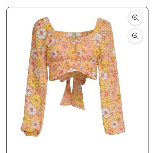 NWT Madden NYC Junior's Cropped Back Tie Top with Blouson Sleeves - Picture 2 of 9